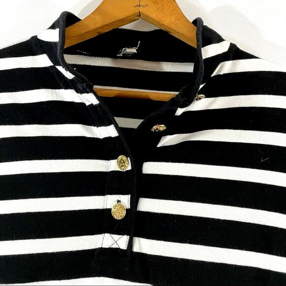 ANN KLEIN black white stripe long sleeve top S - Picture 4 of 10